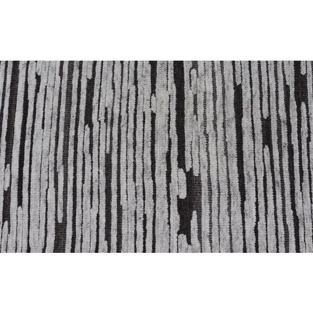 Modern Runner With Abstract Linear Design in Charcoal and Light Grey 2'5 X 11'8 For Sale - Image 9 of 11