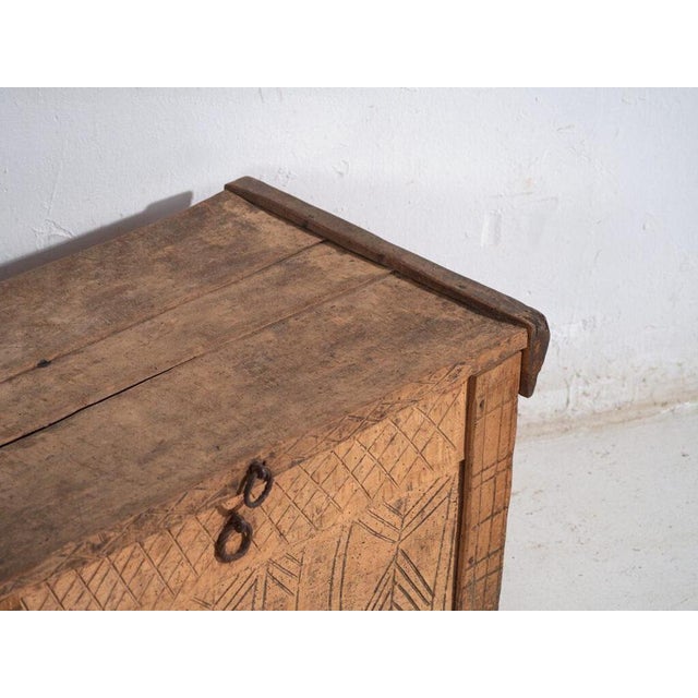 Carved solid beech folk chest from Transylvania, dating to circa 1880-900. Such chests were essential elements of...