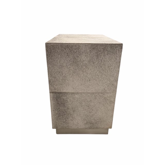 2020s Studio a Home by Global Views “Metro” Nightstand in Gray Hair-on-Hide. For Sale - Image 5 of 12