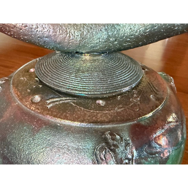 Late 20th Century Exquisite Signed "Ryon" Large Studio Art Raku Lidded Vessel With Ceramic Branch-Like Handle With Decorative Jewel Adornment - Vintage For Sale - Image 5 of 12