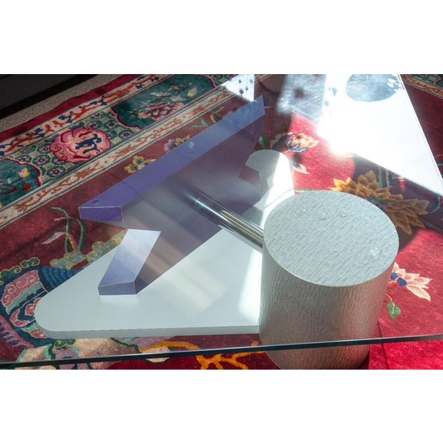 Modern Vintage Post Modern Memphis Style Triangular Glass Laminate Chrome Coffee Table For Sale - Image 3 of 6