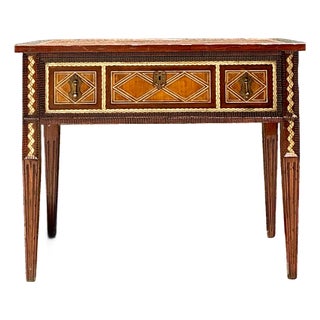 Vintage Alphonse Marina Carved Wood Console Table With Bone Inlay For Sale