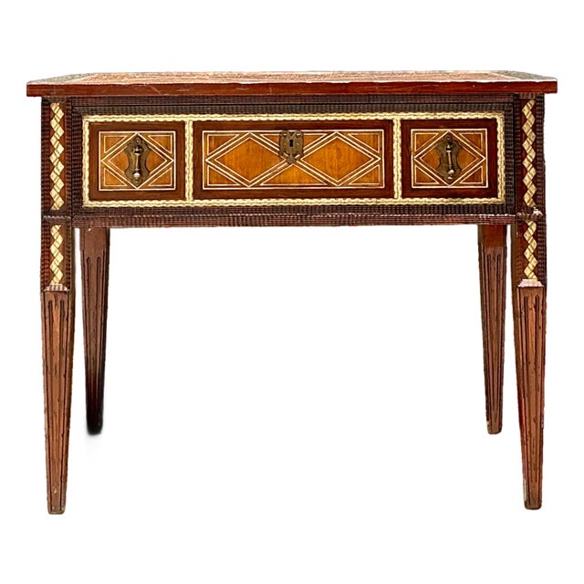 Vintage Alphonse Marina Carved Wood Console Table With Bone Inlay For Sale