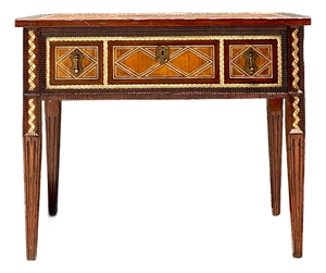 Vintage Alphonse Marina Carved Wood Console Table With Bone Inlay