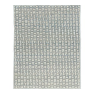 Rug & Kilim’s Modern Block Print Rug in Blue with White Floral Patterns - 3x5 For Sale