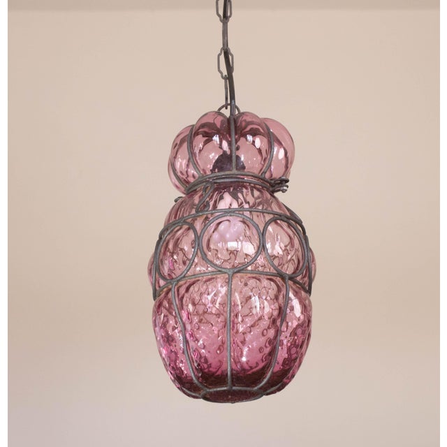 Metal Plum Colour Venetian Lantern, Seguso Murano Glass, Italy, 1950s For Sale - Image 7 of 10