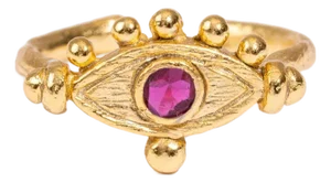 Mystic Ruby Evil Eye Gold Adjustable Band Ring, Size 8