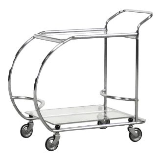 Vintage Art Dèco Tubular Steel Chrome Plated and Glass Bar Cart, 1950s For Sale