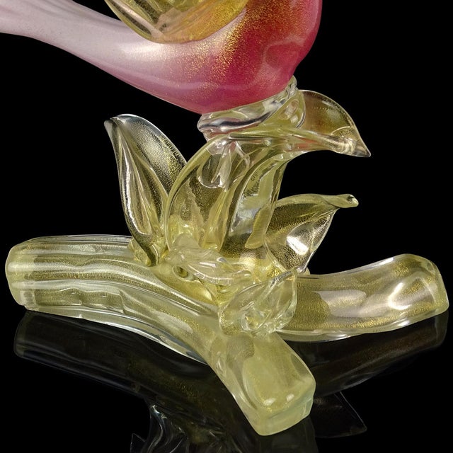 Glass Vintage Murano Salviati Dark Pink White Gold Flecks Italian Art Glass Flying Bird Duck Sculpture For Sale - Image 7 of 7