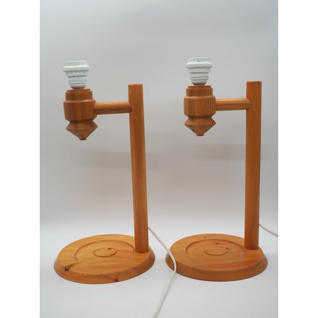 Mid-Century Modern Vintage Pine Table Lamps from Ikea, Sweden, 1988, Set of 2 For Sale - Image 3 of 13