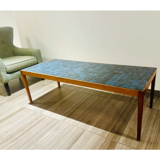 Wood Severin Hansen Rosewood Teal Tile Coffee Table Bench Haslev Mobelfabrik Denmark 1960s For Sale - Image 7 of 9