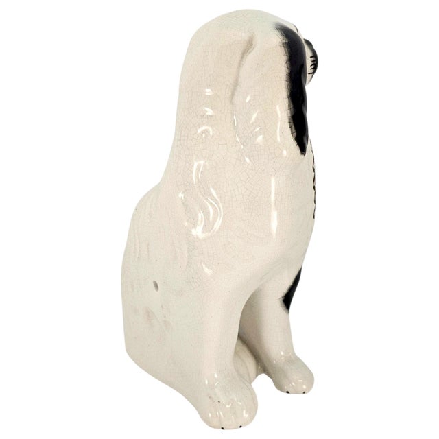 White Mid-20th-Century English Staffordshire Revival Spaniel Mantel Dogs, Pair For Sale - Image 8 of 11