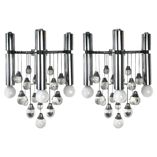 Italian Chrome and Glass Sconces by Sciolari, 1960s, Set of 2 For Sale