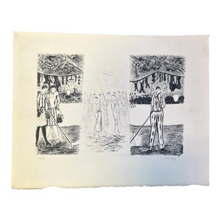1970’s Original Abstract Lithograph “Walking the Dog” For Sale