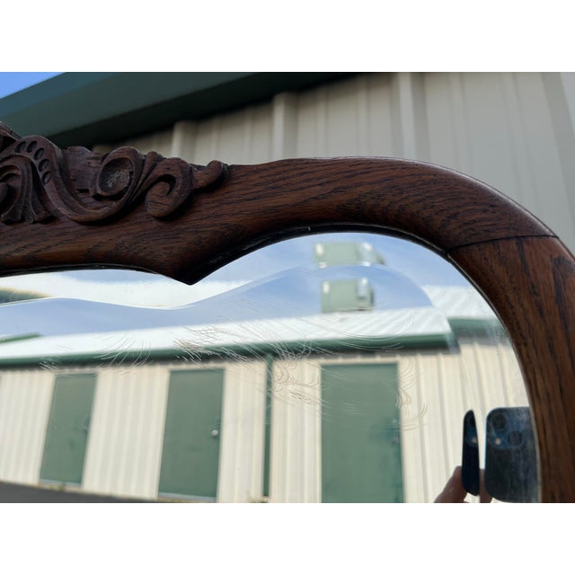 Early American Tiger Oak Dresser With Carved Swan Mirror For Sale - Image 11 of 12