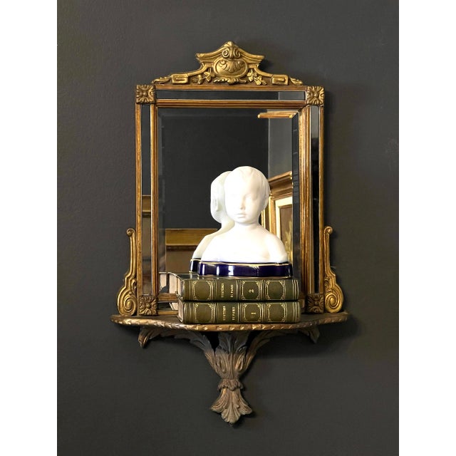 19th Century French Adam Style Carved Giltwood Beveled Mirror With Shelf For Sale - Image 9 of 11