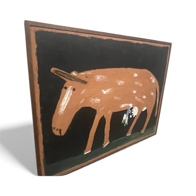 American Jimmy Lee Sudduth “Man Milking a Cow” – Large Original Painting, Nyt Obituary Featured, With Gallery Receipt For Sale - Image 3 of 9