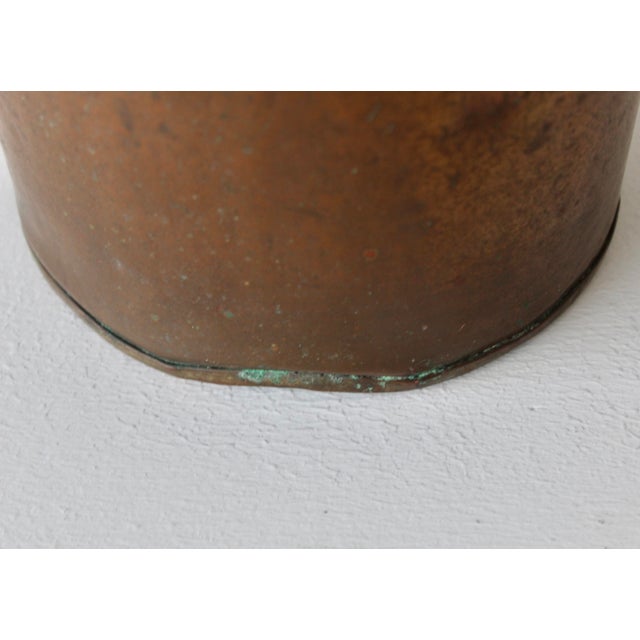 American Arts and Crafts Style Riveted Cylindrical Copper Umbrella Stand Brass Hoop Handles Vintage For Sale - Image 9 of 14