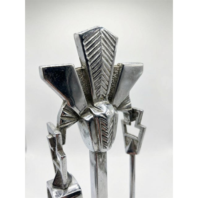 Art Deco 1930s Machine Age Art Deco Fireplace Tool Stands With Tools, a Pair For Sale - Image 3 of 3
