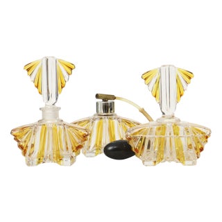 Art Deco Crystal Boudoir Perfume Bottles by Ernst Buder, 1950s, Set of 3 For Sale
