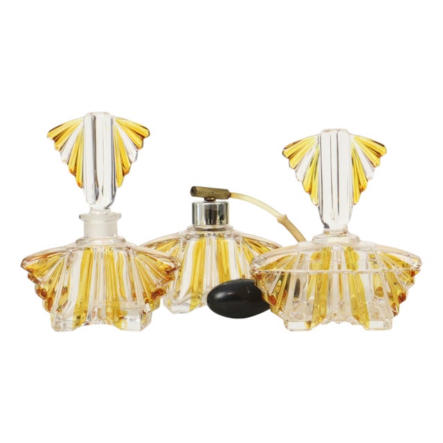 Art Deco Crystal Boudoir Perfume Bottles by Ernst Buder, 1950s, Set of 3 For Sale