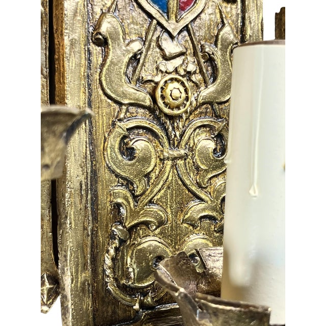 Metal 1910s Stunning Set of 6 Romantic Revival or Tudor Wall Sconces With Original Finish #25100 For Sale - Image 7 of 9
