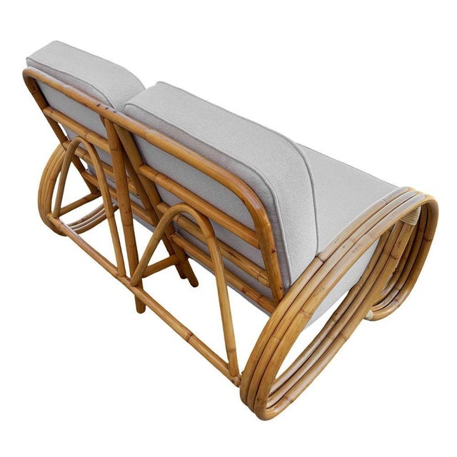 1950s Restored Mid-Century 3-Strand 3/4 Round Pretzel Arm Rattan Sectional Loveseat For Sale - Image 4 of 5