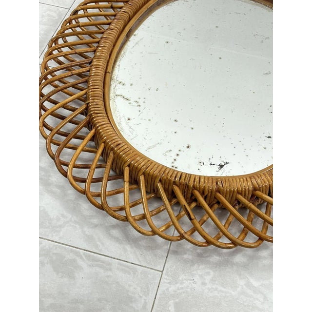 1960s Mid-Century Oval Mirror in Rattan and Bamboo in the Style of Franco Albini, 1960s For Sale - Image 5 of 9