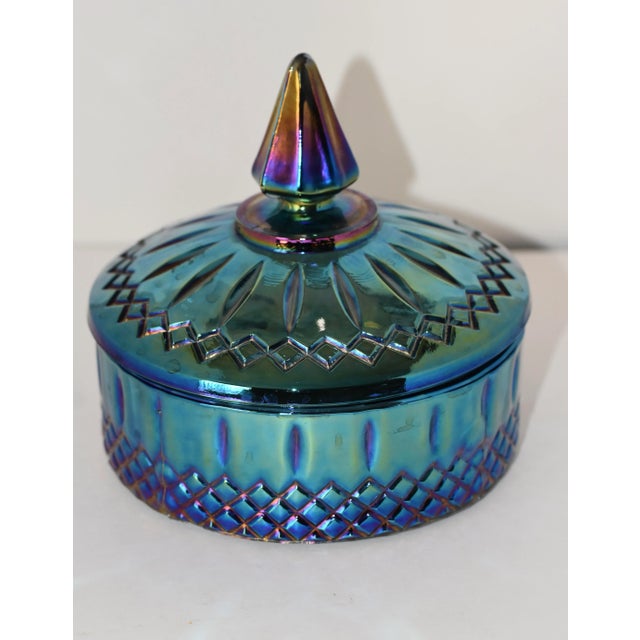 Indiana Glass Company Vintage Indiana Glass Company Blue Carnival Lidded Candy Dish For Sale - Image 4 of 9