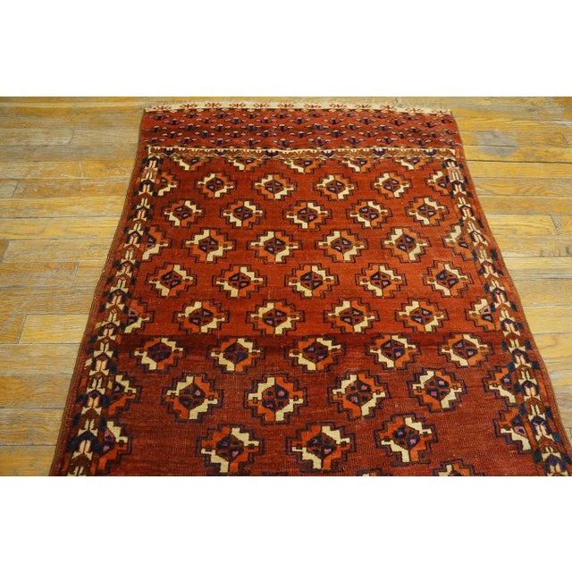 Tribal 1880s Red Ruby Geometric Tribal Antique Baluch Turkmen Rug 2' 7'' X4' 0'' Knotted Wool Carpet For Sale - Image 3 of 9