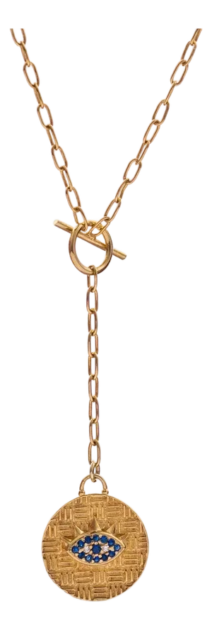 Sapphire Guardian Evil Eye Lariat Gold Necklace