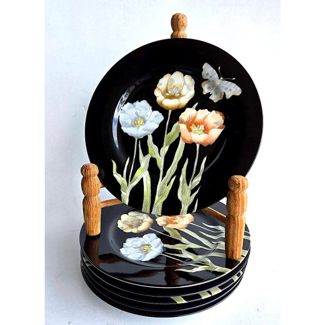 Black 1980s Fitz & Floyd "Midnight Poppy" 4 Piece Place Settings, 24 Pieces For Sale - Image 8 of 15