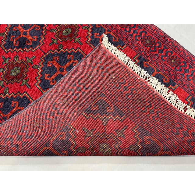 Red & Navy Blue Geometric Tribal Wool Runner Rug, 2'7" X 12'6" For Sale - Image 13 of 13