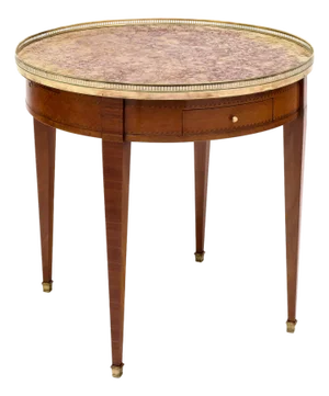 French Louis XVI Bouillotte Side Table, Rosewood, Violet Brocatelle Marble, 1920s
