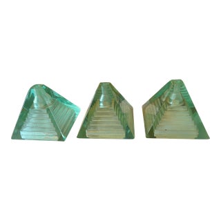 Set of 3 Italian Green Pyramid Hanging Light Shades For Sale