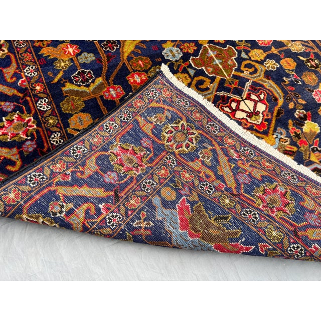 Vintage Afghan Baluchi Hand-Knotted Rug With Floral Medallion Design in Navy Rug For Sale - Image 9 of 11