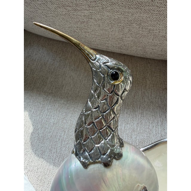 Binazzi Firenze Silver Plate & Nautilus Shell Bird Sculpture, 1970s. Signed. For Sale In Atlanta - Image 6 of 10