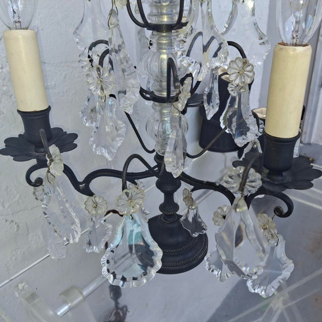 Black 1940's French Regency/ Louis XV Black Patinated Bronze W/ Cut Crystal Electrified Table Lamp/ Girandole by Baccarat For Sale - Image 8 of 12
