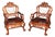 Pair Vintage Chinese Carved Mahogany and Marble Back Arm Chairs For Sale