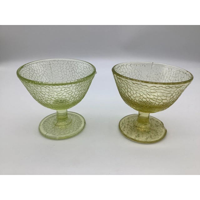 Glass 1930s Crackle Yellow Canary Vaseline Sherbet Cups- Set of 2 For Sale - Image 7 of 13