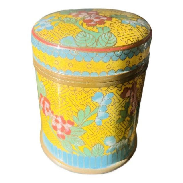 Vintage Chinese White Cloisonné Enamel Bird & Floral Trinket Box For Sale