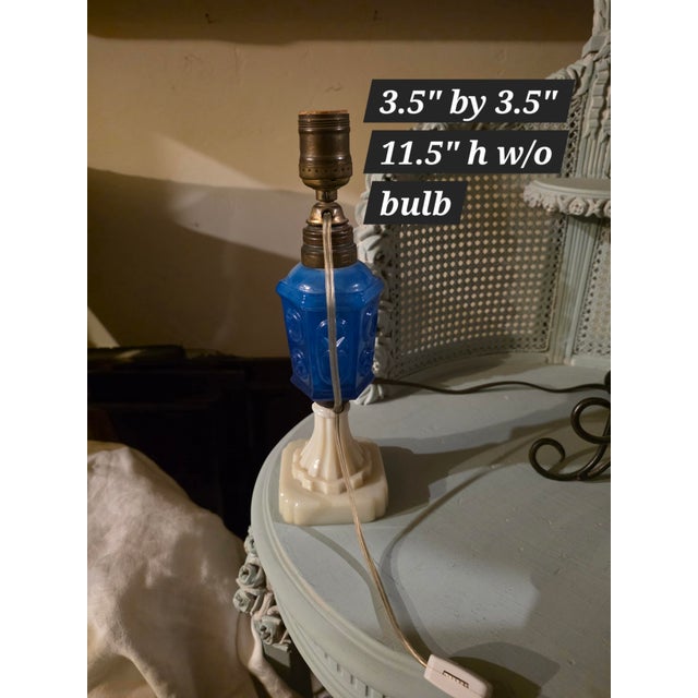 Mid 19th Century Star and Punty Blue Glass Font Lamp For Sale - Image 4 of 7