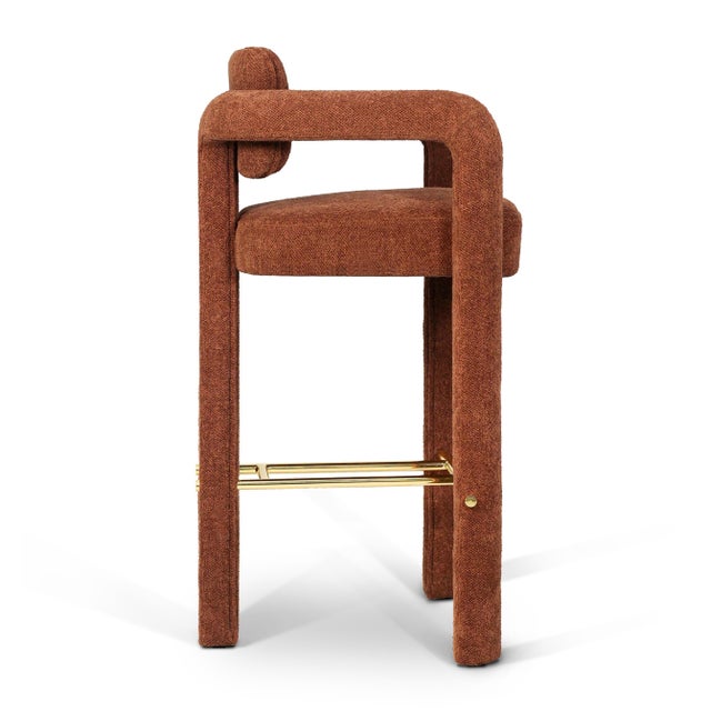 Contemporary Double Arch Bar Stool in Orange Chenille from Insidherland For Sale - Image 3 of 10