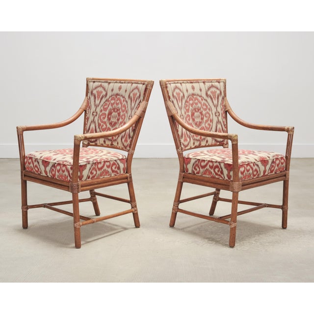 Set of Four McGuire Spindle-Back Rattan Ikat Dining Armchairs For Sale In Sacramento - Image 6 of 18