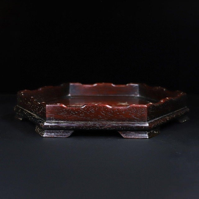 Late 20th Century Late 20th Century Hexagonal Wood Tray With Mother-of-Pearl Bird and Floral Inlay For Sale - Image 5 of 10
