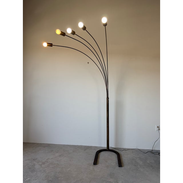 1970s Mid-Century Modern Five-Light Brass & Metal Arched Floor Lamp For Sale In Miami - Image 6 of 12