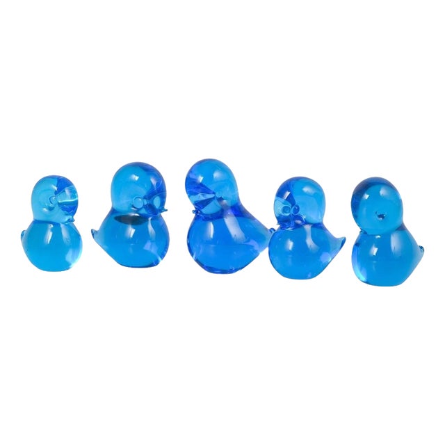 Five Duck Figurines in Blue Art Glass by Josef Marcolin for FM Ronneby, 1970s, Set of 5 For Sale