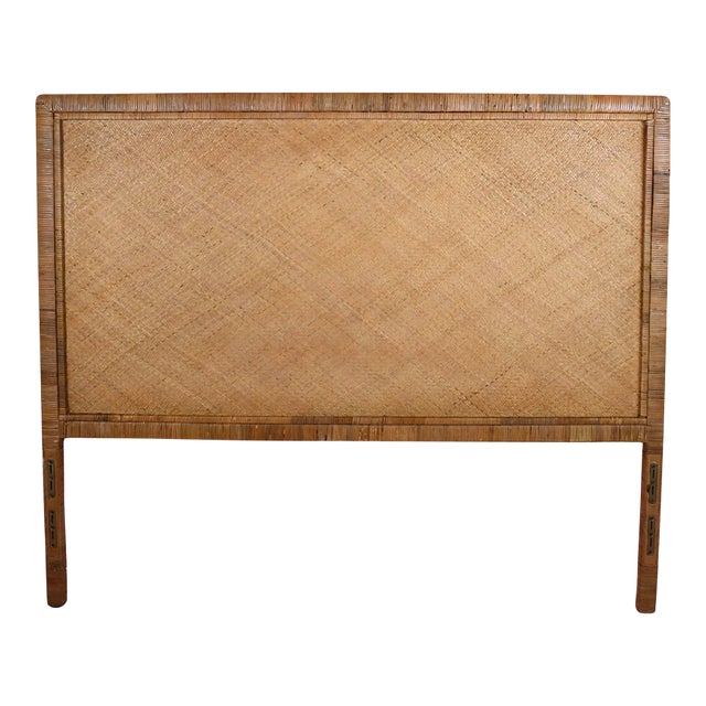 Wrapped Rattan and Woven Rattan Queen Headboard For Sale
