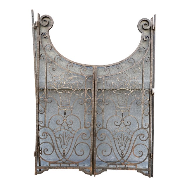 1920s Edgar Brandt Attributed Wrought Iron Pedestrian Gates - Set of 2 For Sale