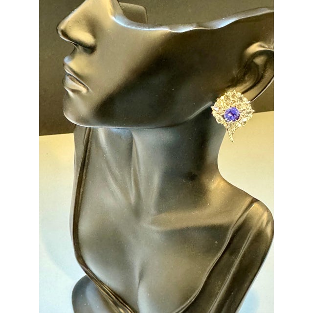 3.6 Ct Round Tanzanite & 3.6 Ct Rose Cut Diamond Post Earrings in 18 Karat Gold For Sale In New York - Image 6 of 18